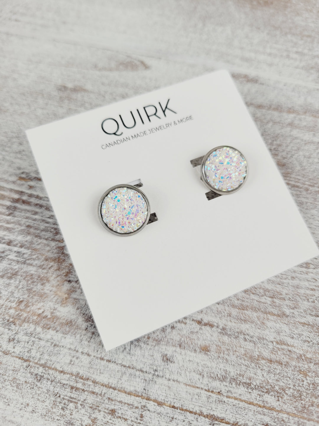 Quirk Handmade Jewelry, Glitter & Druzy Stud Earrings