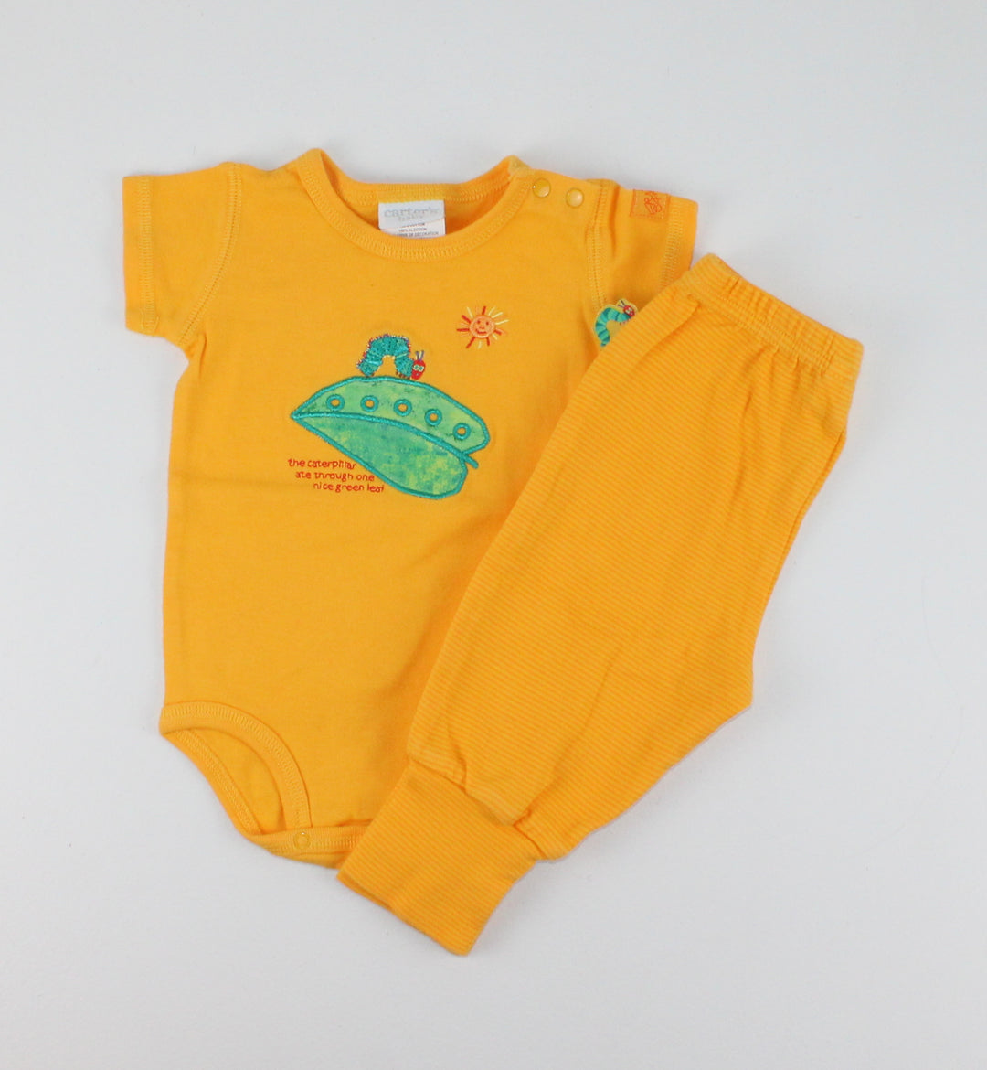 VINTAGE CARTERS HUNGRY CATEPILLAR YELLOW OUTFIT 0-3M EUC