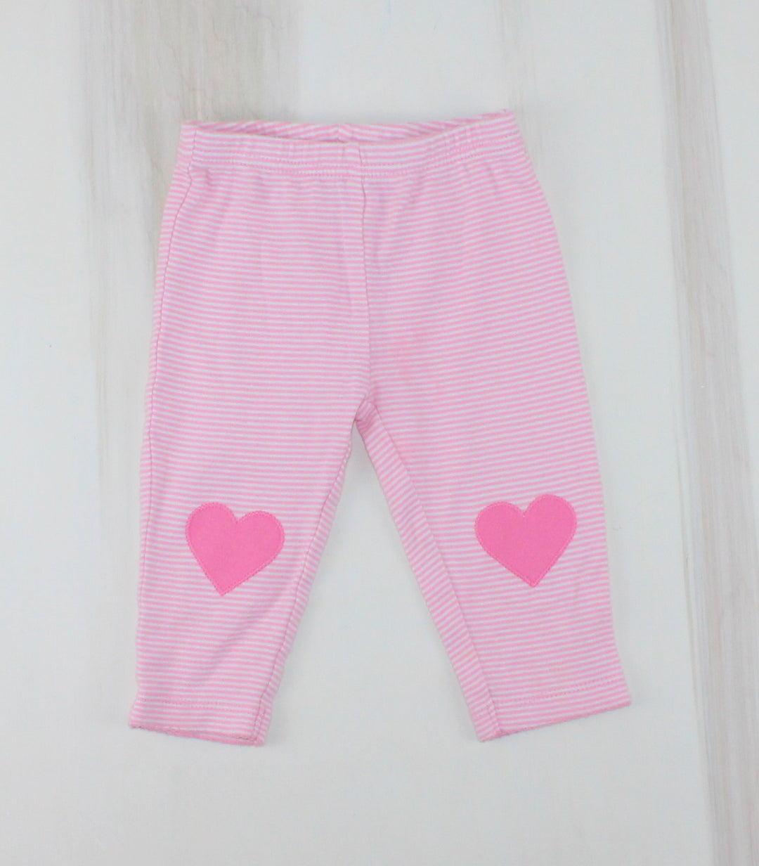 CARTERS PINK STRIPES WITH HEART KNEE LEGGINGS 3-6M EUC