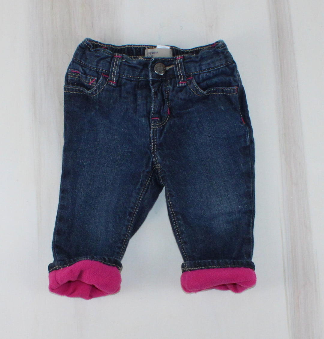 GAP JEANS WITH PINK FLEECE LINING 3-6M EUC