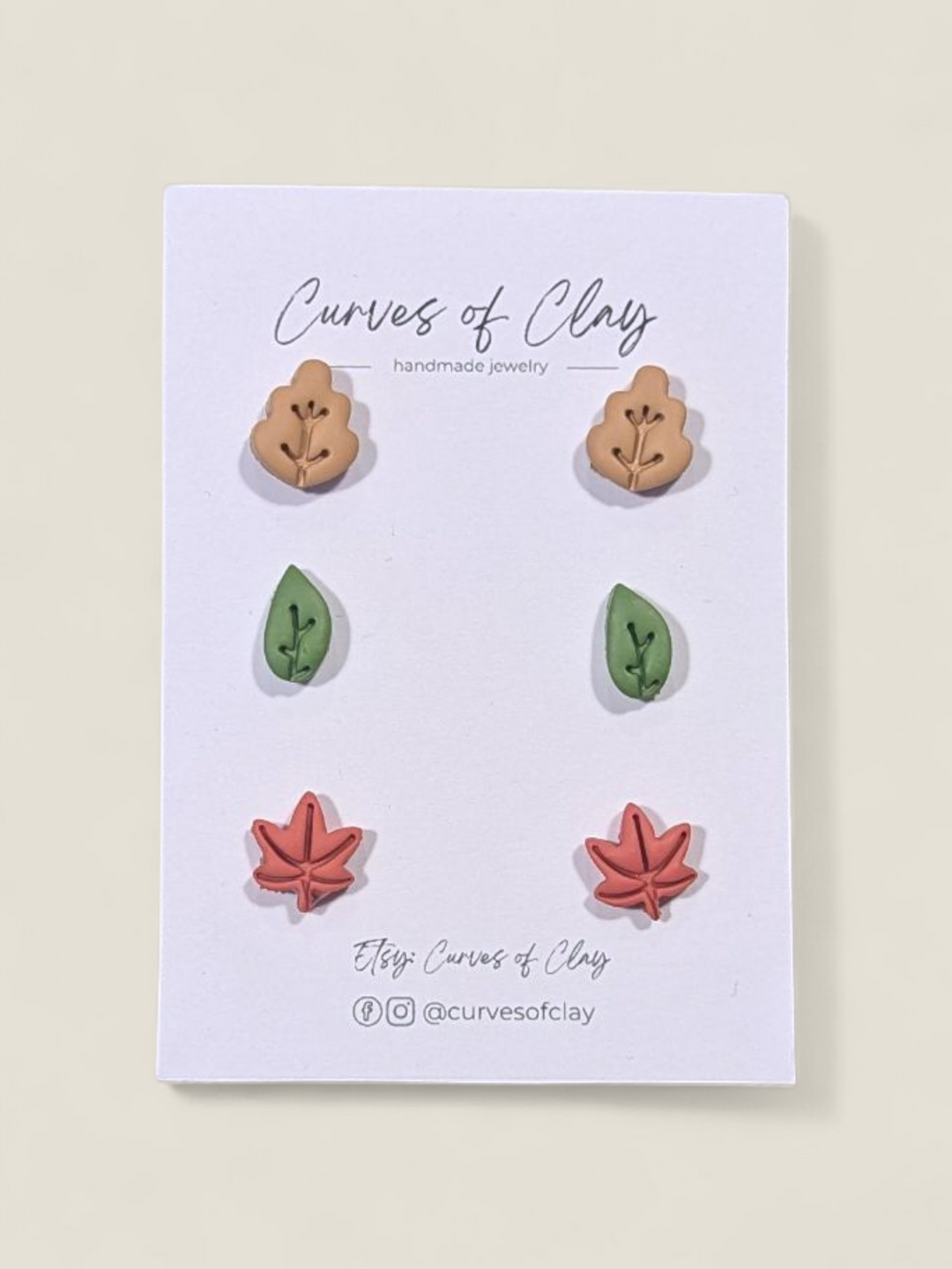 Curves of Clay, Autumn and Halloween Stud Earrings 3 Packs