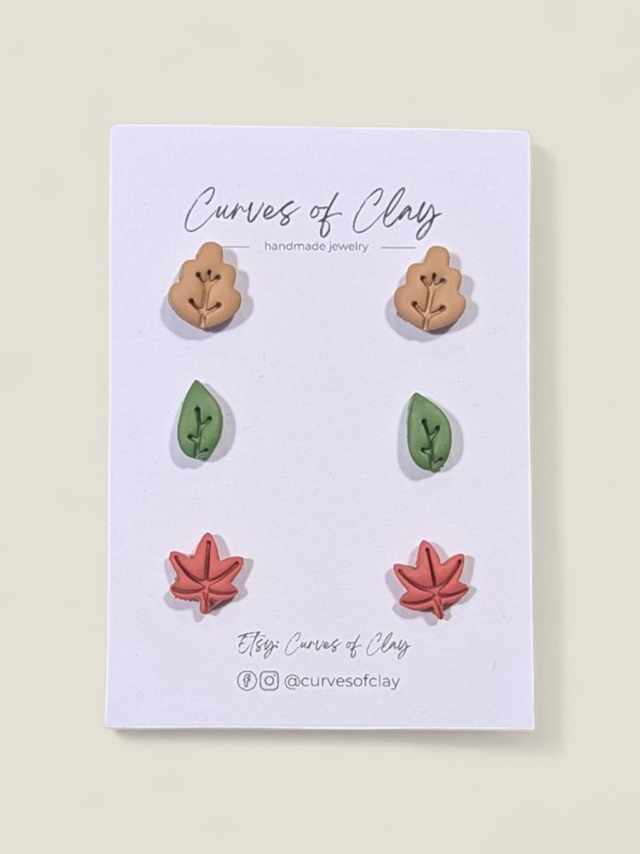 Curves of Clay, Autumn and Halloween Stud Earrings 3 Packs