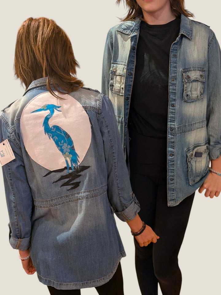 Stitch,  Loop, Create, Repeat, Repurposed Upcycled Long Denim Jackets