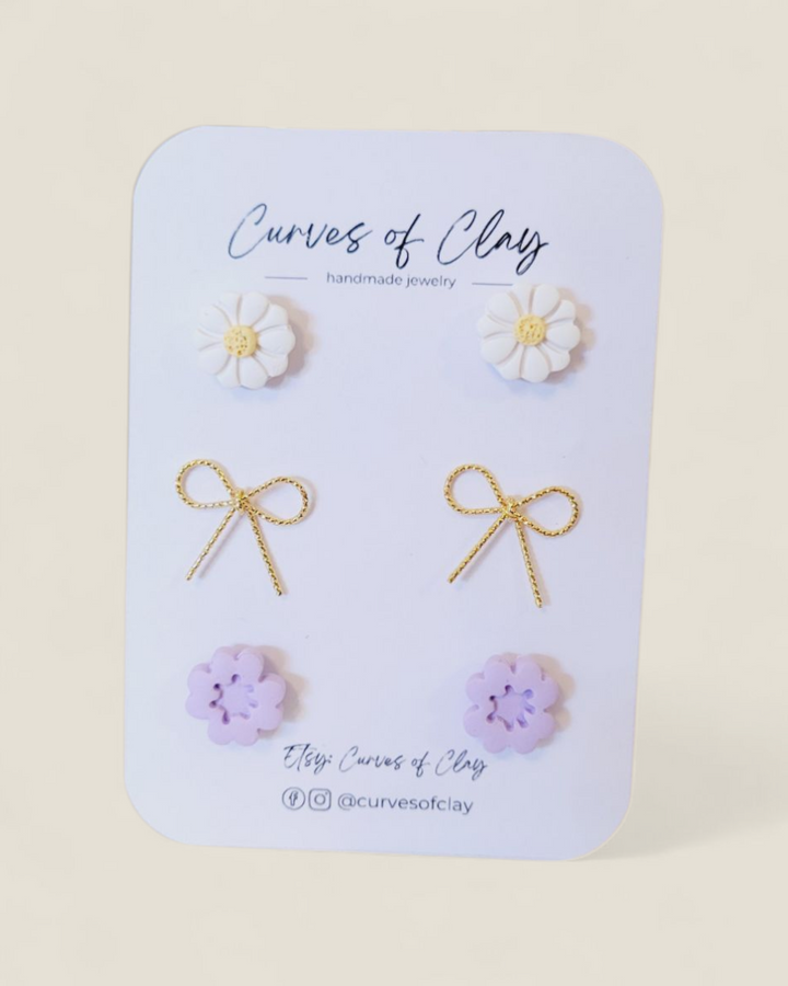 Curves of Clay, Everyday Stud Earrings 3 Pack