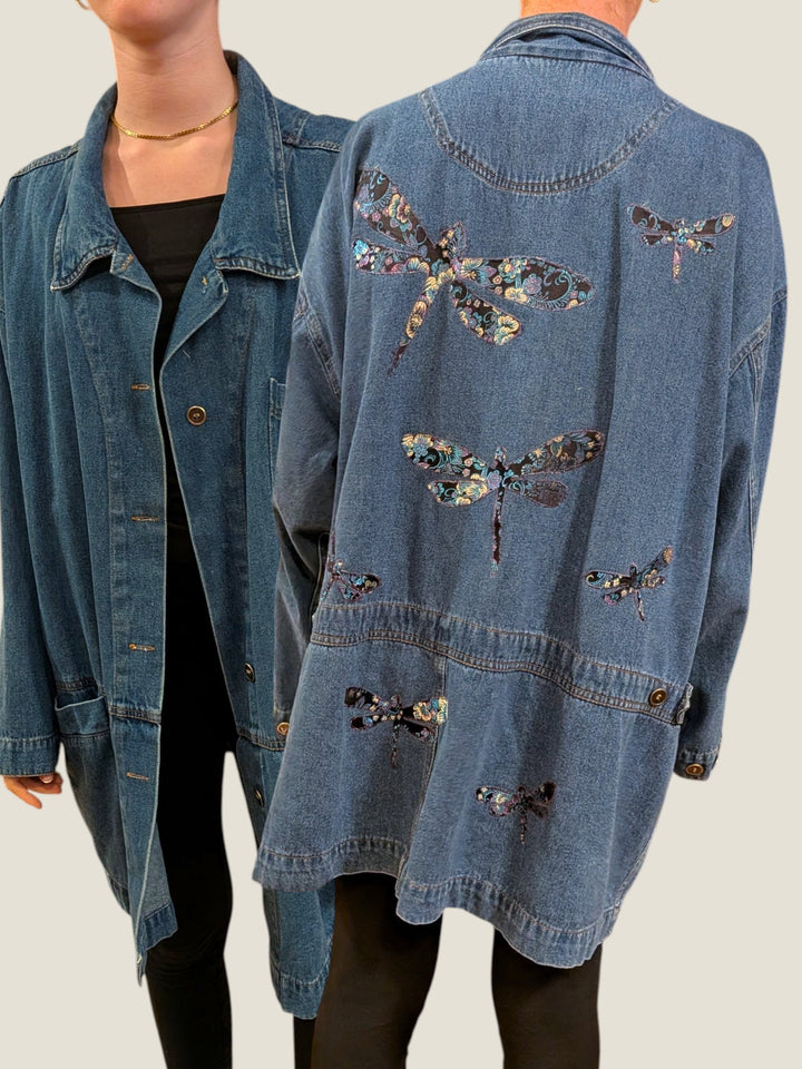 Stitch,  Loop, Create, Repeat, Repurposed Upcycled Long Denim Jackets