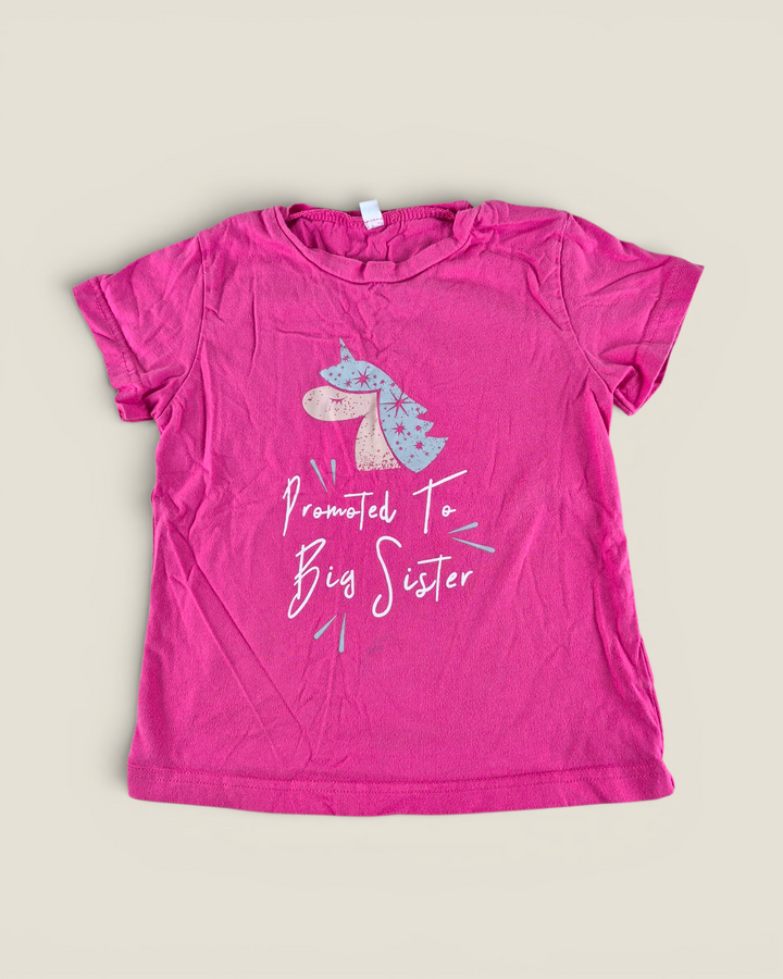 Pre-Loved Pink Big Sister Tee Girls Approx 4-5Y | Betty’s Marketplace