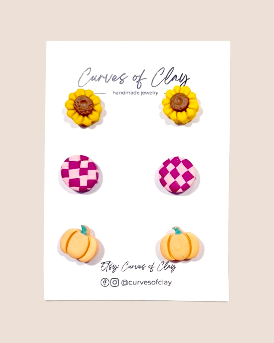 Curves of Clay, Autumn and Halloween Stud Earrings 3 Packs