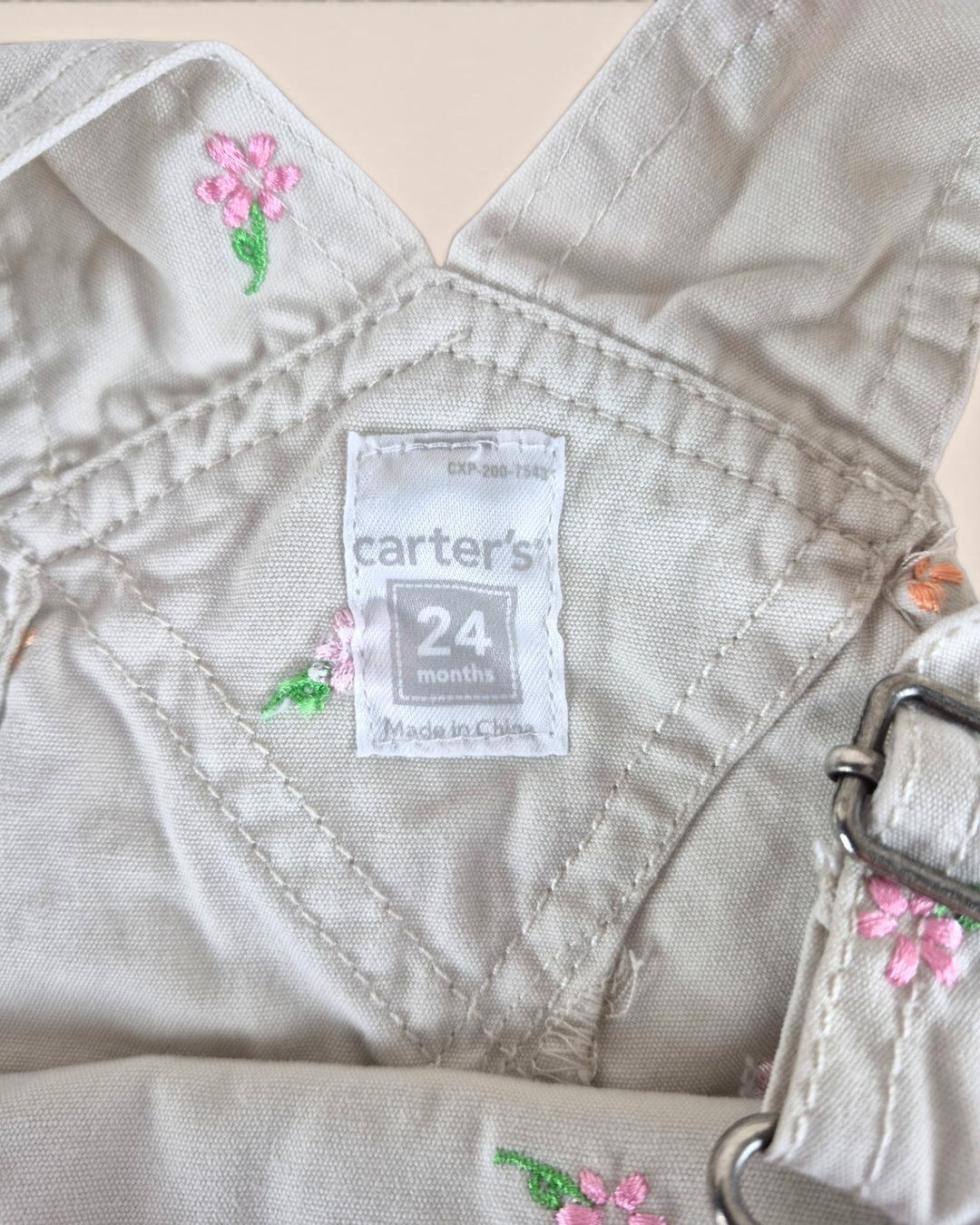 Pre-Loved Carter's Beige Embroidered Overalls Girls 2Y | Betty’s Marketplace