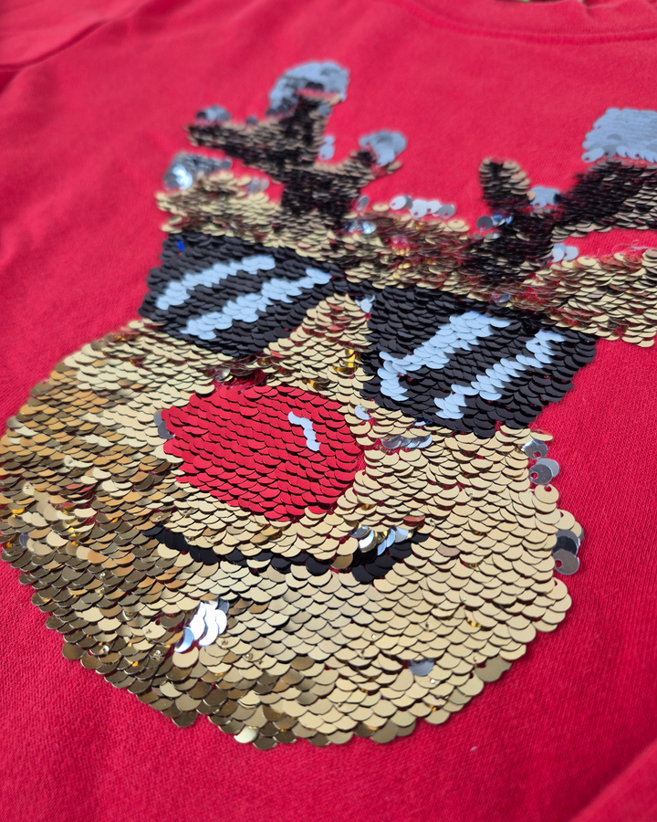 Pre-Loved Sequined Reindeer Holiday Sweater Kids 7-8Y | Betty’s Marketplace