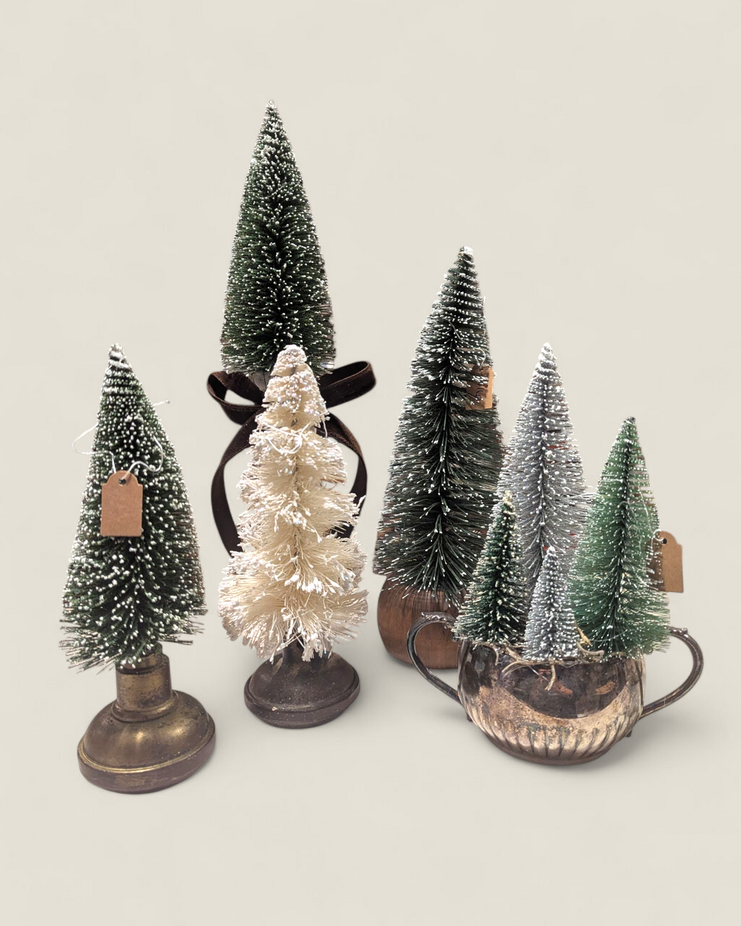 Three-Thirty Design Co, Holiday Bottle Brushed Trees in Vintage Pieces