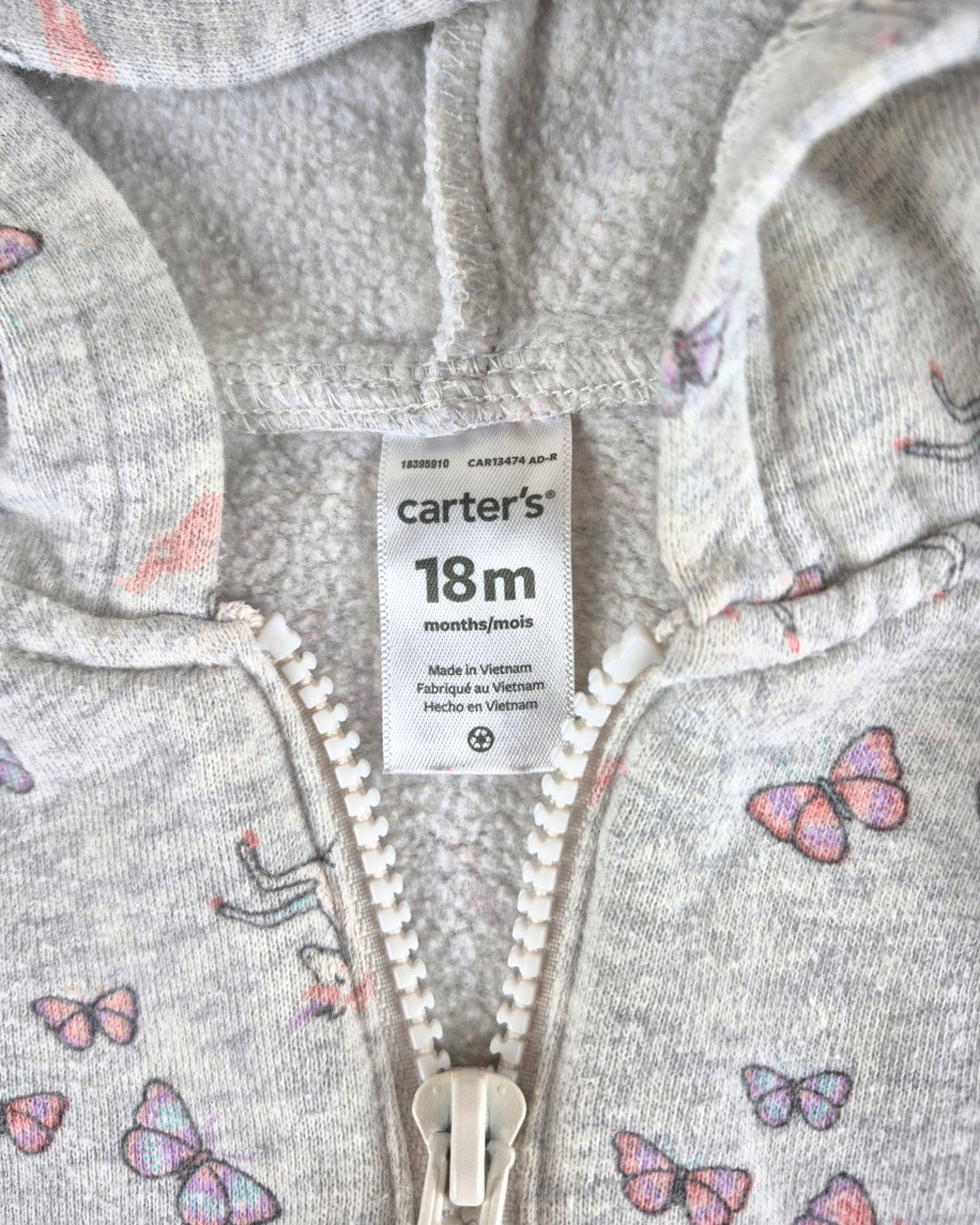 Pre-Loved Carter's Grey Unicorn Hoodie Girls 18M | Betty’s Marketplace