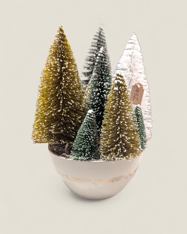 Three-Thirty Design Co, Holiday Bottle Brushed Trees in Vintage Pieces