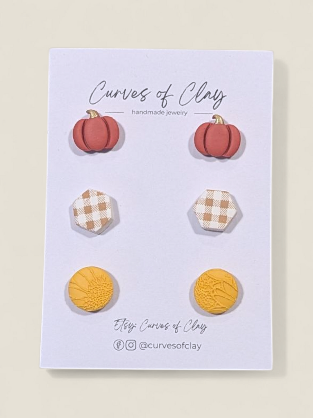 Curves of Clay, Autumn and Halloween Stud Earrings 3 Packs