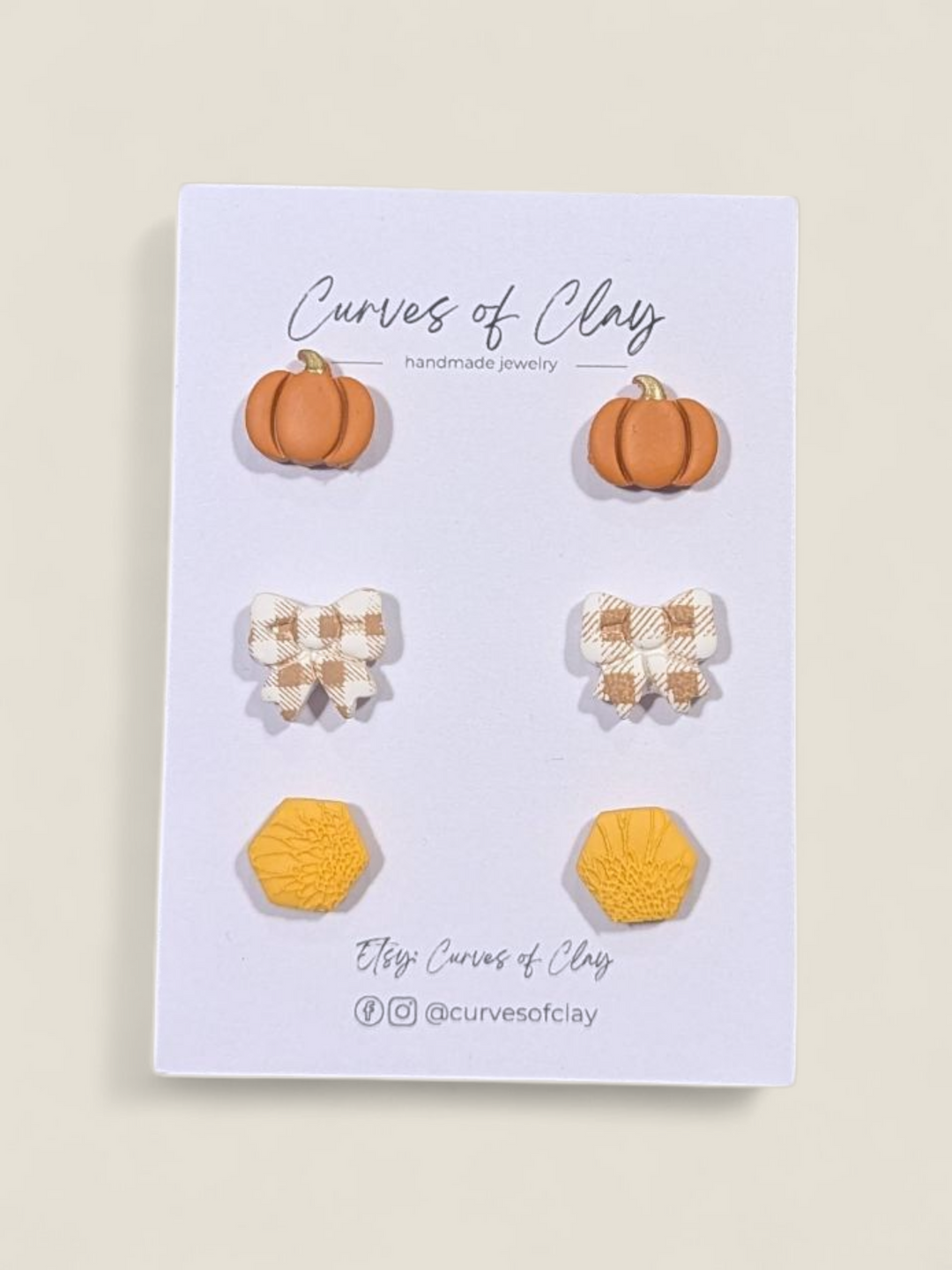 Curves of Clay, Autumn and Halloween Stud Earrings 3 Packs