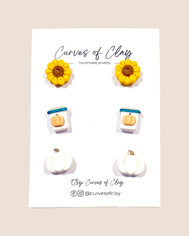 Curves of Clay, Autumn and Halloween Stud Earrings 3 Packs