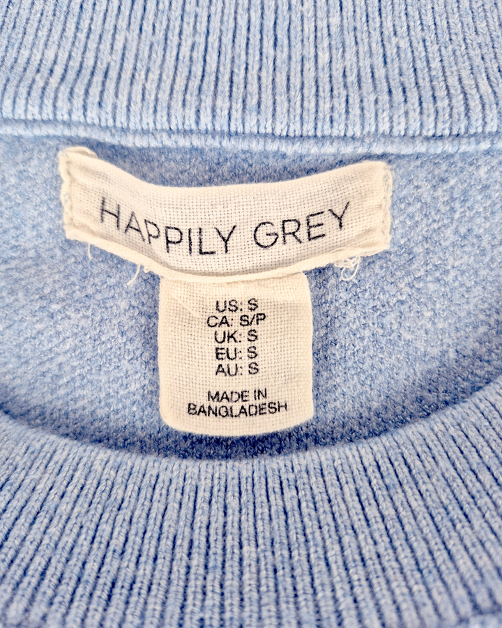 Pre-Loved Happily Grey Soft Blue Sweater Ladies Small | Betty’s Marketplace