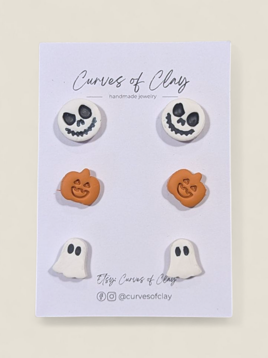 Curves of Clay, Autumn and Halloween Stud Earrings 3 Packs