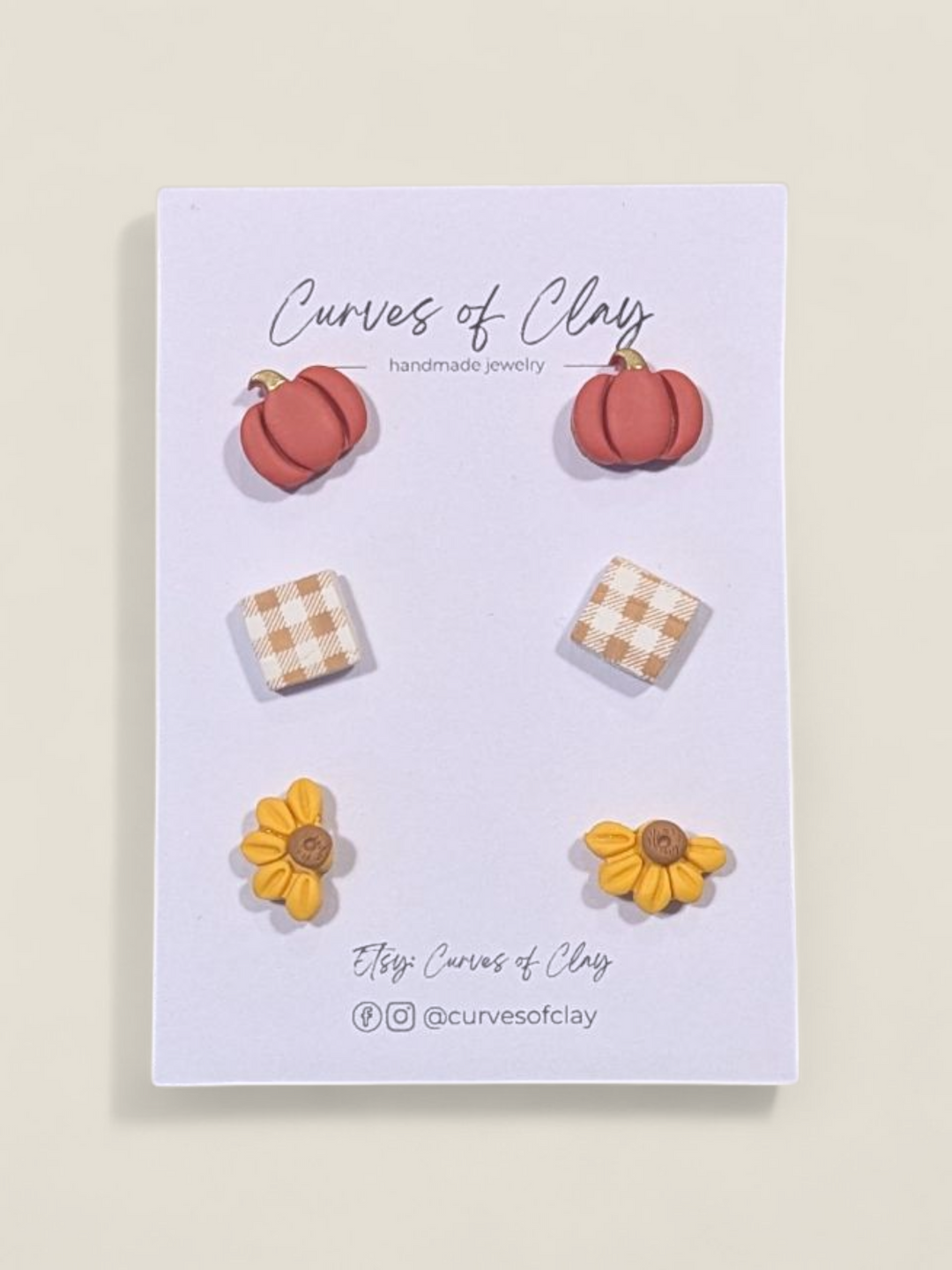 Curves of Clay, Autumn and Halloween Stud Earrings 3 Packs