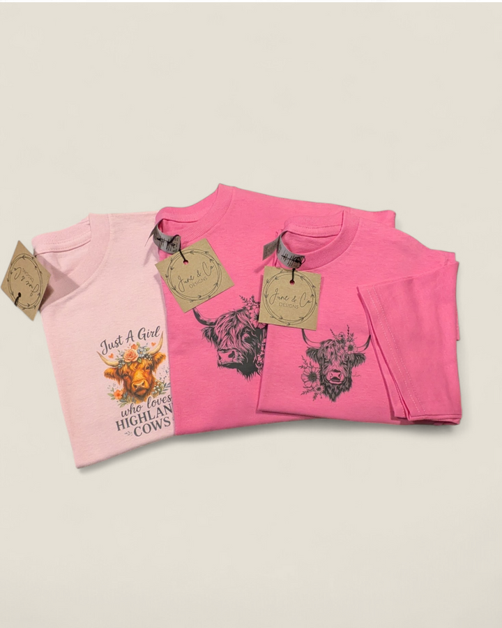 June & Co Designs, Highland Cow Youth Tees (Assorted)
