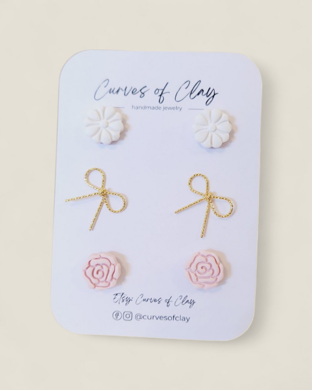 Curves of Clay, Everyday Stud Earrings 3 Pack
