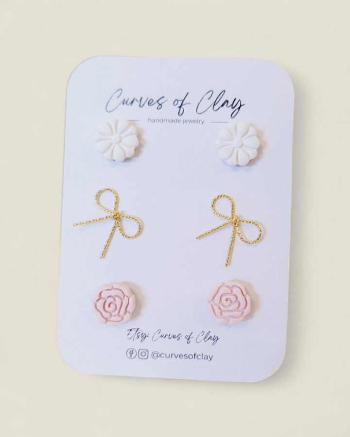 Curves of Clay, Everyday Stud Earrings 3 Pack