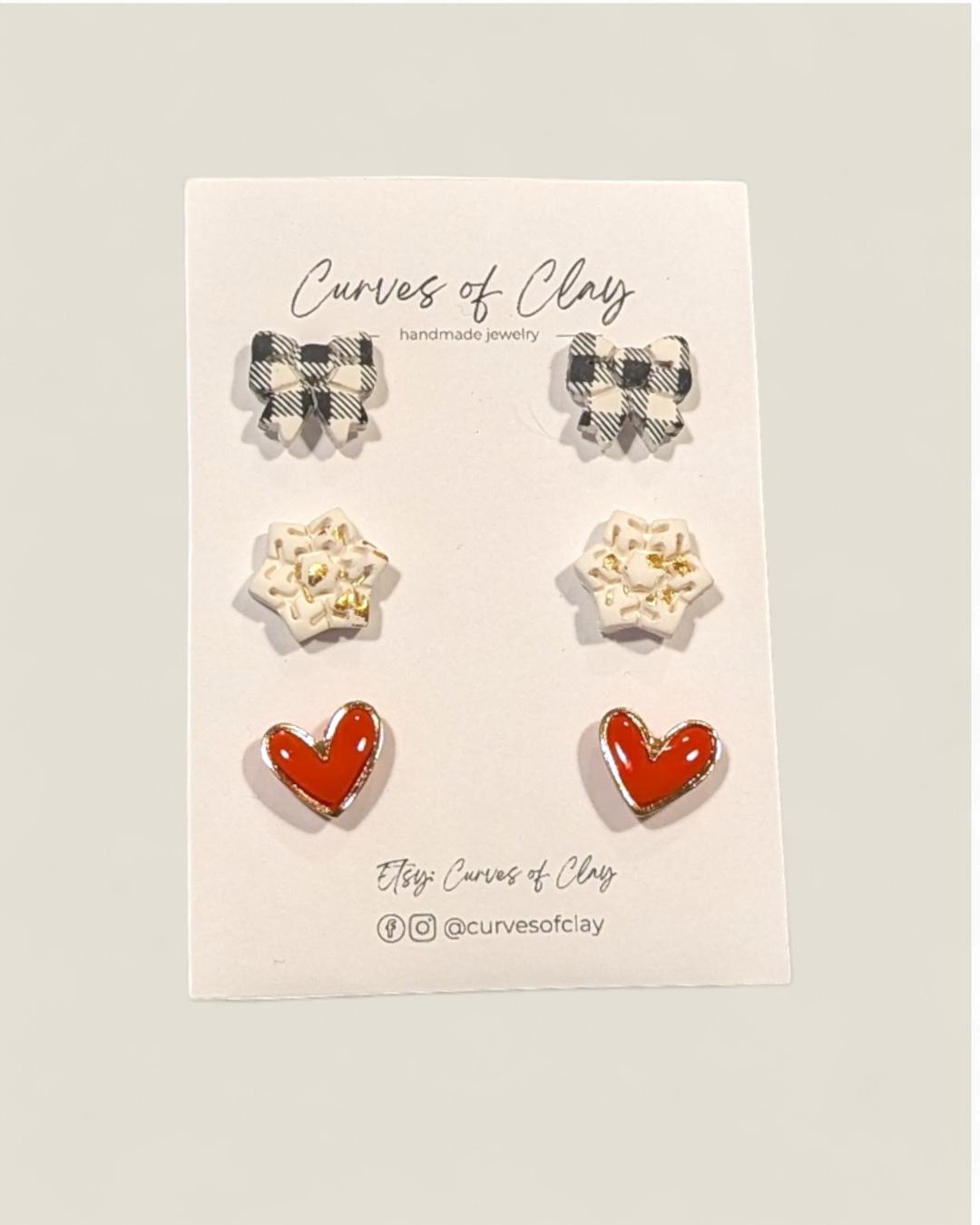 Curves of Clay, Holiday Stud Earrings 3 Pack