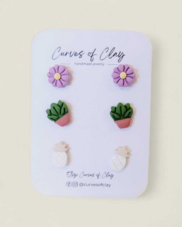 Curves of Clay, Everyday Stud Earrings 3 Pack