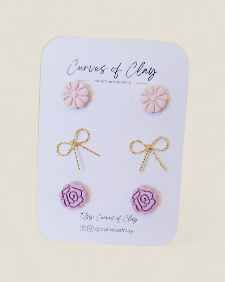 Curves of Clay, Everyday Stud Earrings 3 Pack