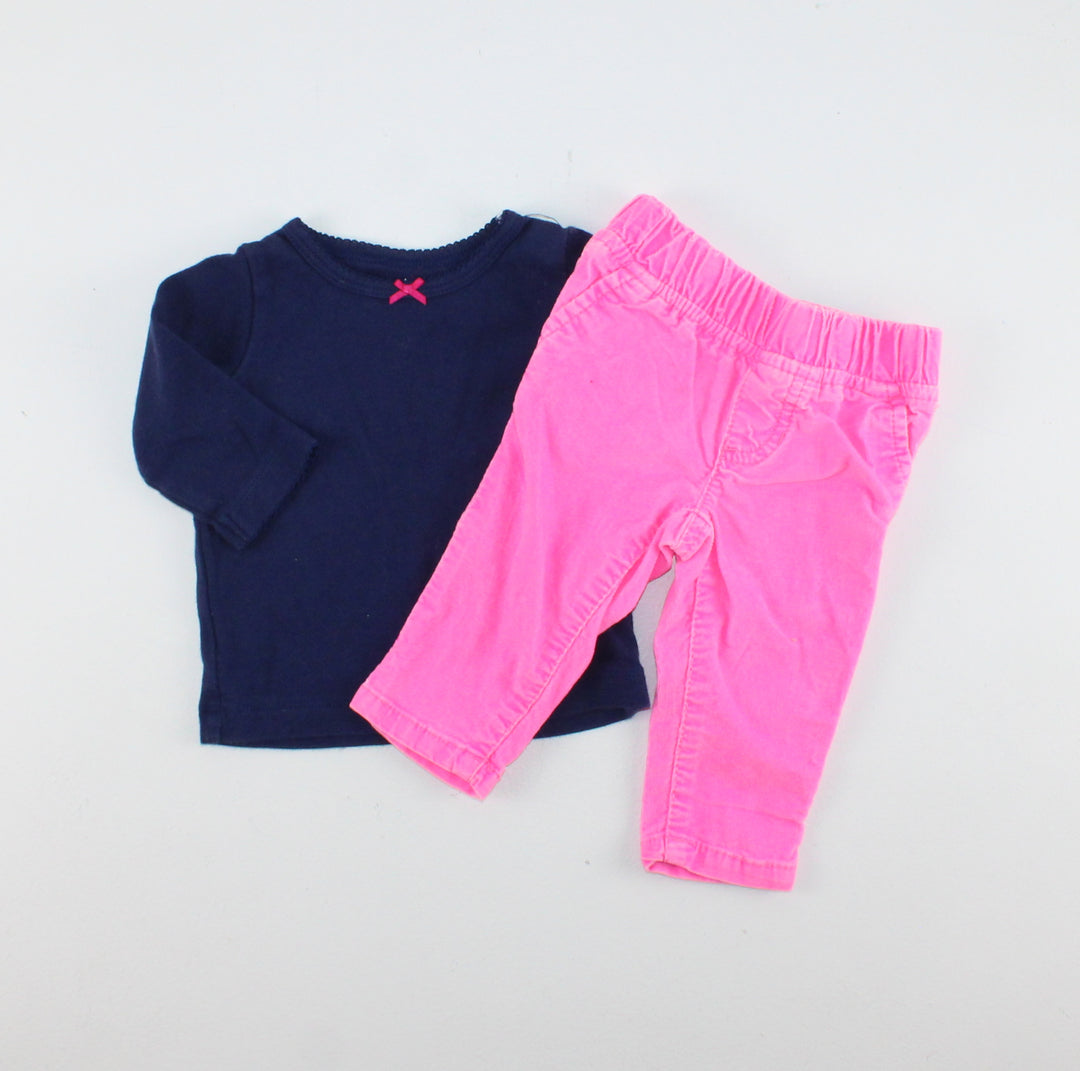 CARTERS PINK & NAVY OUTFIT 3M EUC